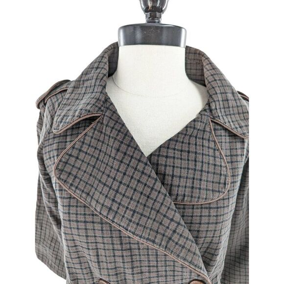 Shyde Women's Cotton Blend Large Collar Plaid Peplum Coat Size Medium - Picture 5 of 16